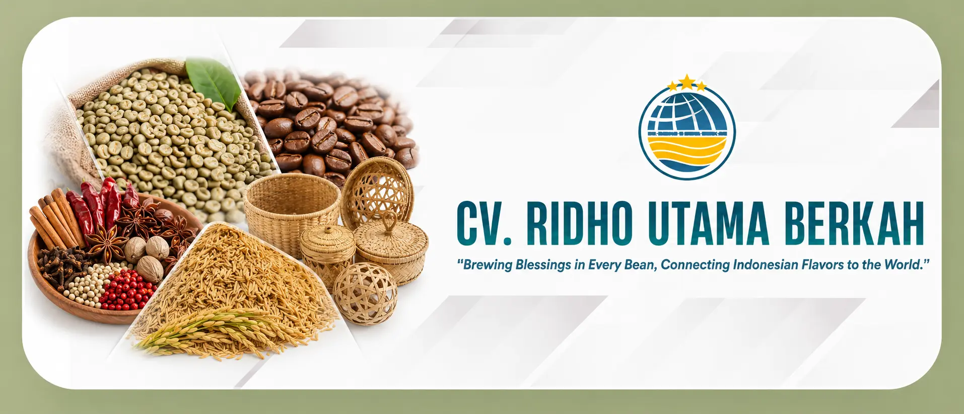 Coffee beans and Ridho Utama Berkah banner
