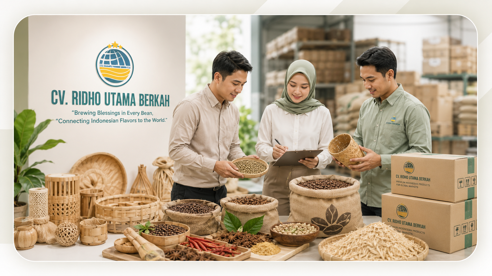 Ridho Utama Berkah Indonesian export company profile illustration