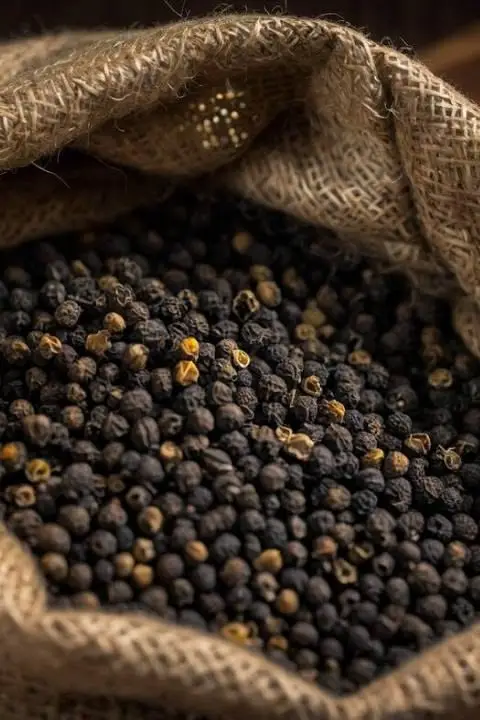 Whole dried Indonesian black pepper for international spice trading